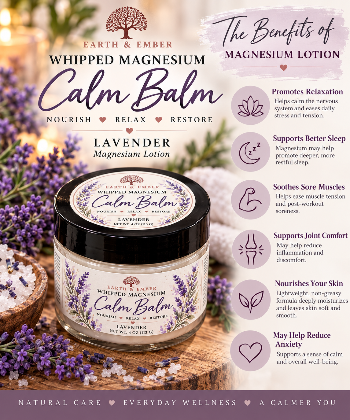 Calm Balm Magnesium Whipped Body Lotion Nourishing Relaxing Handmade Body Cream
