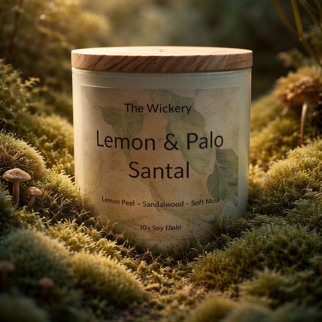 Lemon and Palo Santo Candle 10 oz Fresh Citrus and Wood Scented Soy Candle Clean Earthy Home Fragrance Spiritual Gift The Wickery