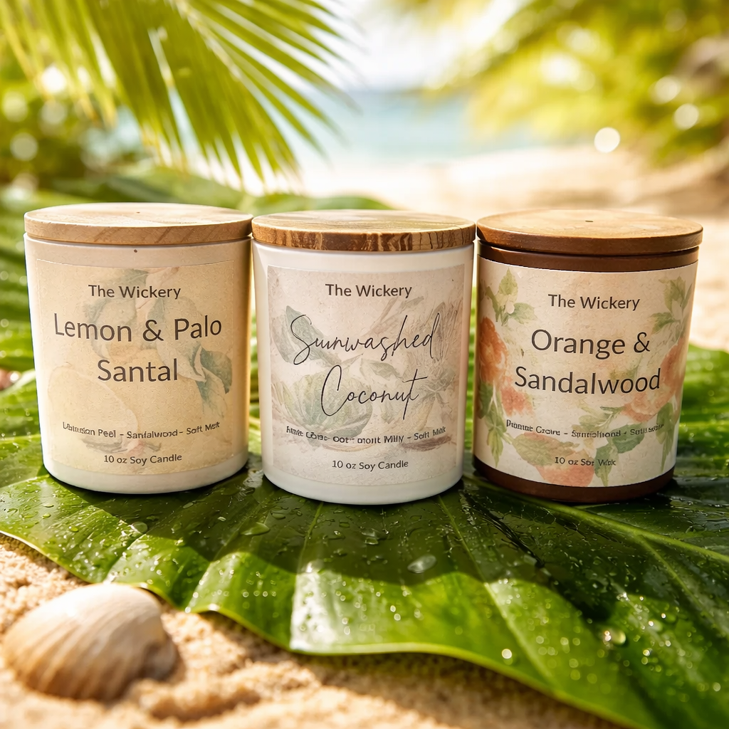 Citrus Candle Trio Set 3 Soy Candles Lemon Palo Santal Sunwashed Coconut Orange Sandalwood Bundle Gift Set The Wickery