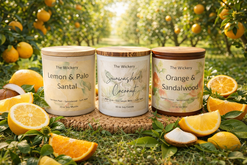 Citrus Candle Trio Set 3 Soy Candles Lemon Palo Santal Sunwashed Coconut Orange Sandalwood Bundle Gift Set The Wickery