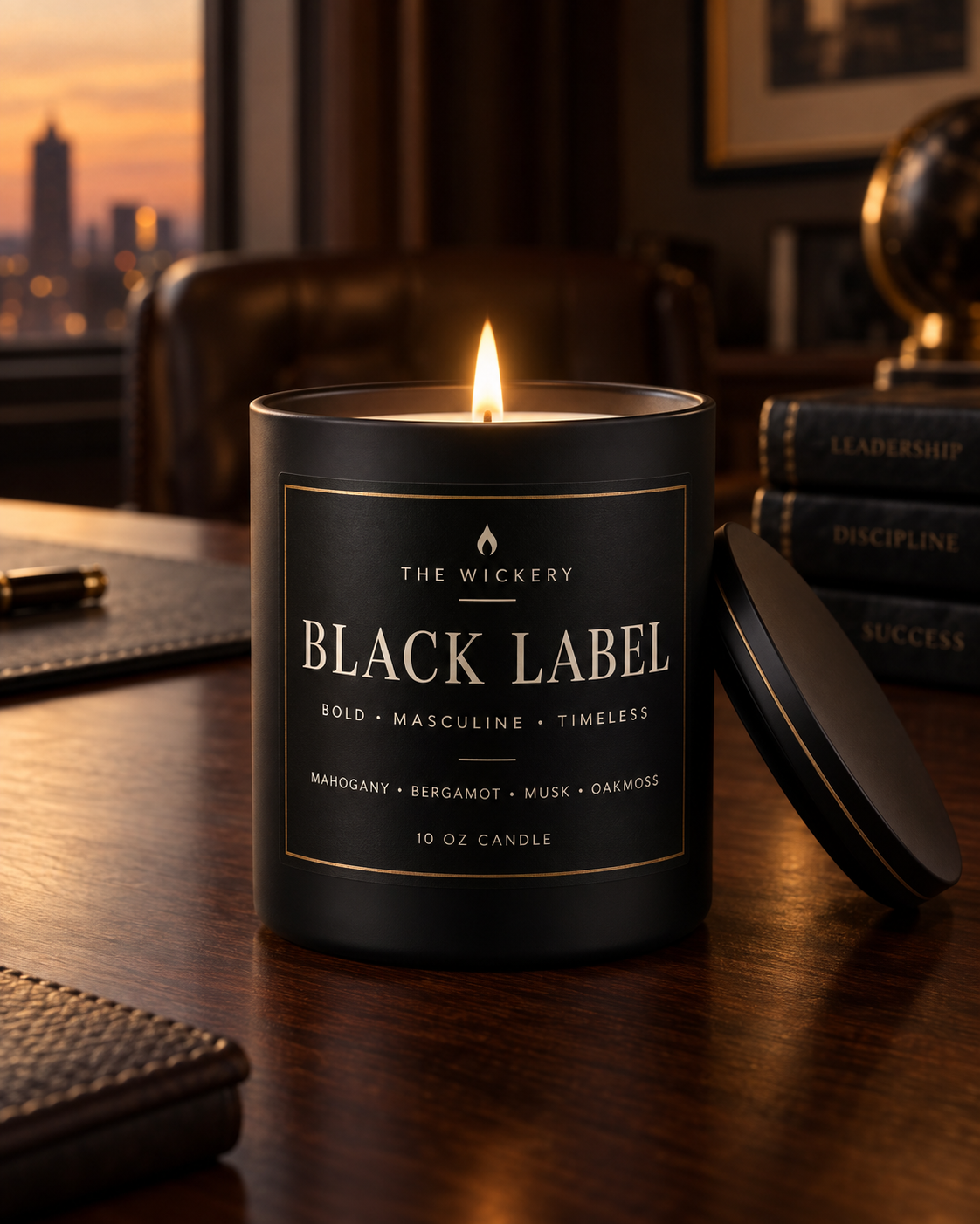 Black Label Candle | Mahogany, Bergamot, Musk & Oakmoss | 10 oz Coconut Soy Candle | Masculine Home Fragrance
