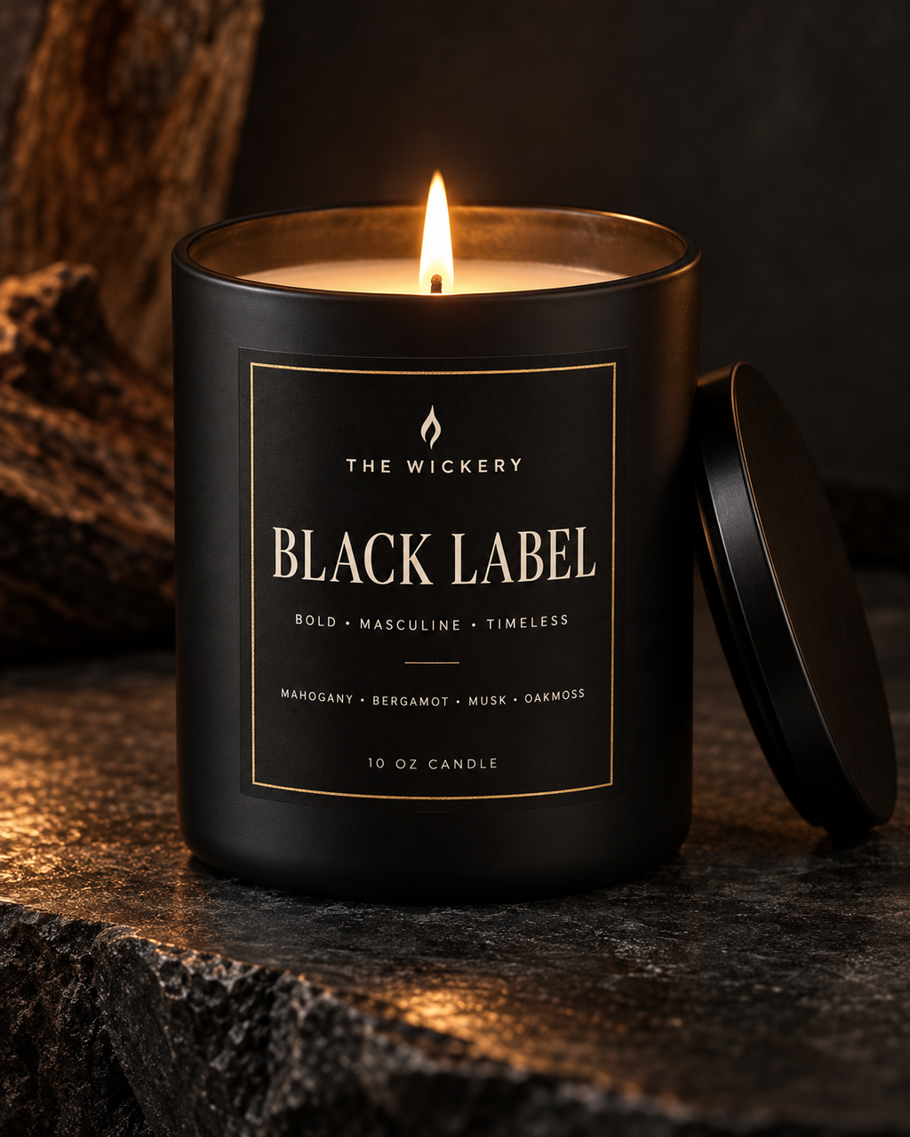 Black Label Candle | Mahogany, Bergamot, Musk & Oakmoss | 10 oz Coconut Soy Candle | Masculine Home Fragrance