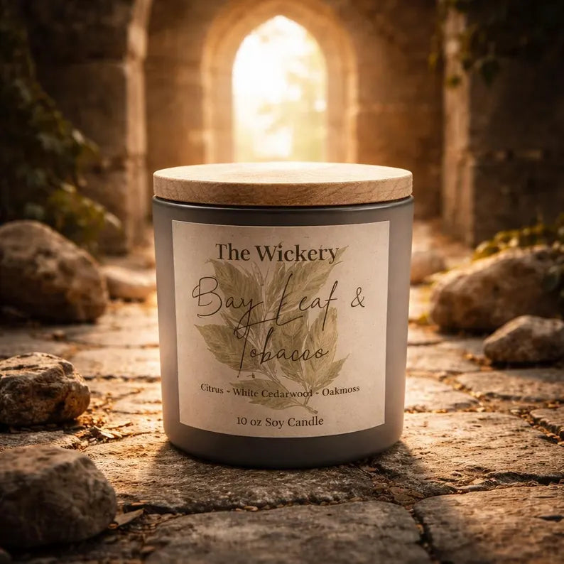 Bay Leaf Tobacco Candle | Earthy Herbal Rustic Home Fragrance | Hand Poured Soy Candle