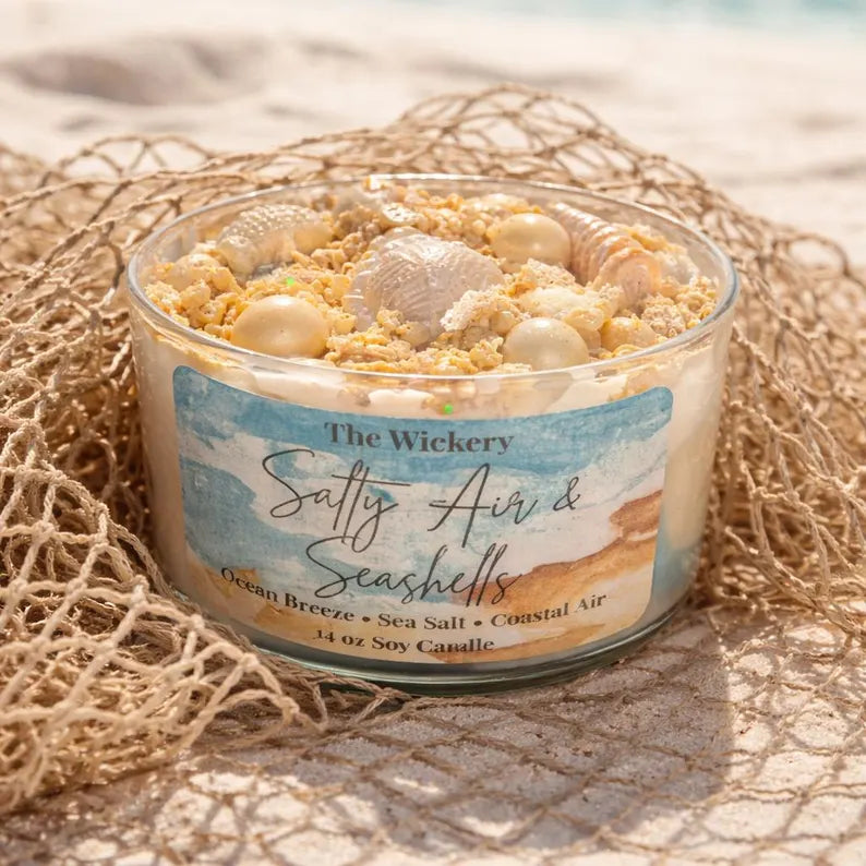 Salty Air & Seashells Candle – Ocean Breeze Soy Candle – Beach Decor
