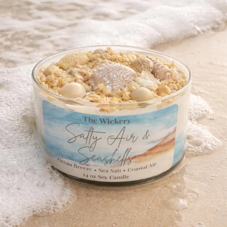 Salty Air & Seashells Candle – Ocean Breeze Soy Candle – Beach Decor