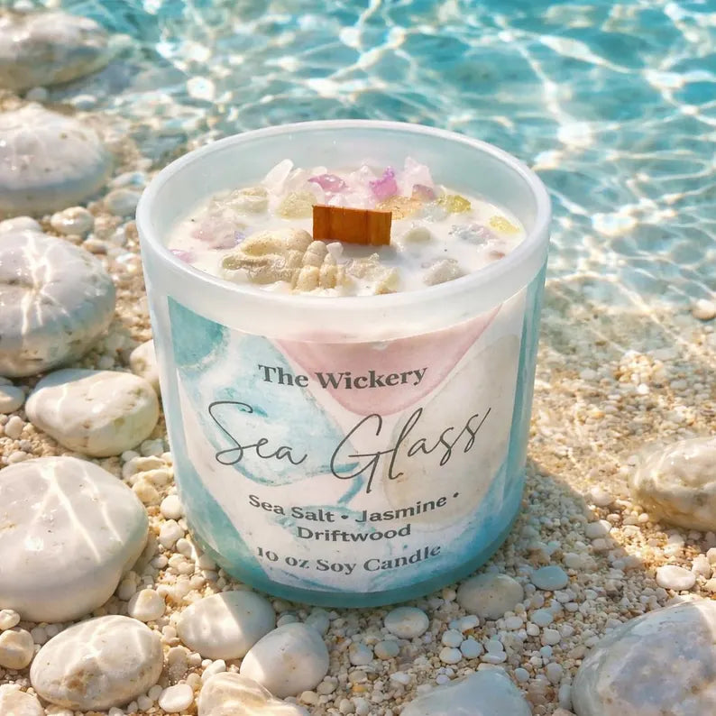 Sea Glass Soy Candle | Coastal Beach Decor, Tidal Wave Scent, Driftwood Jasmine Sea Salt