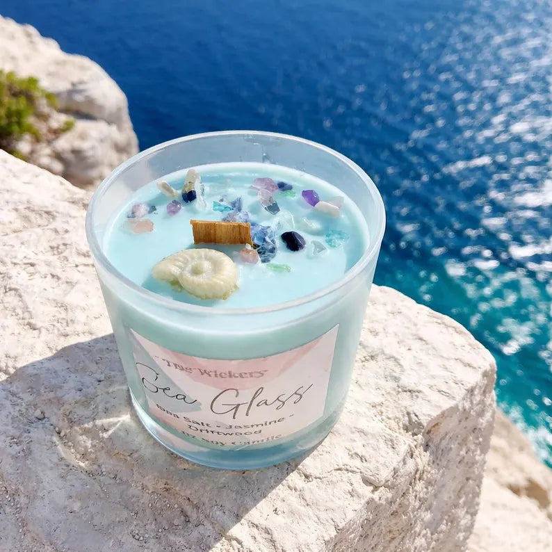 Sea Glass Soy Candle | Coastal Beach Decor, Tidal Wave Scent, Driftwood Jasmine Sea Salt