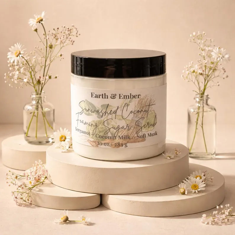 Whipped Foaming Sugar Scrub Exfoliating Body Scrub Moisturizing Handmade Skincare Earth and Ember