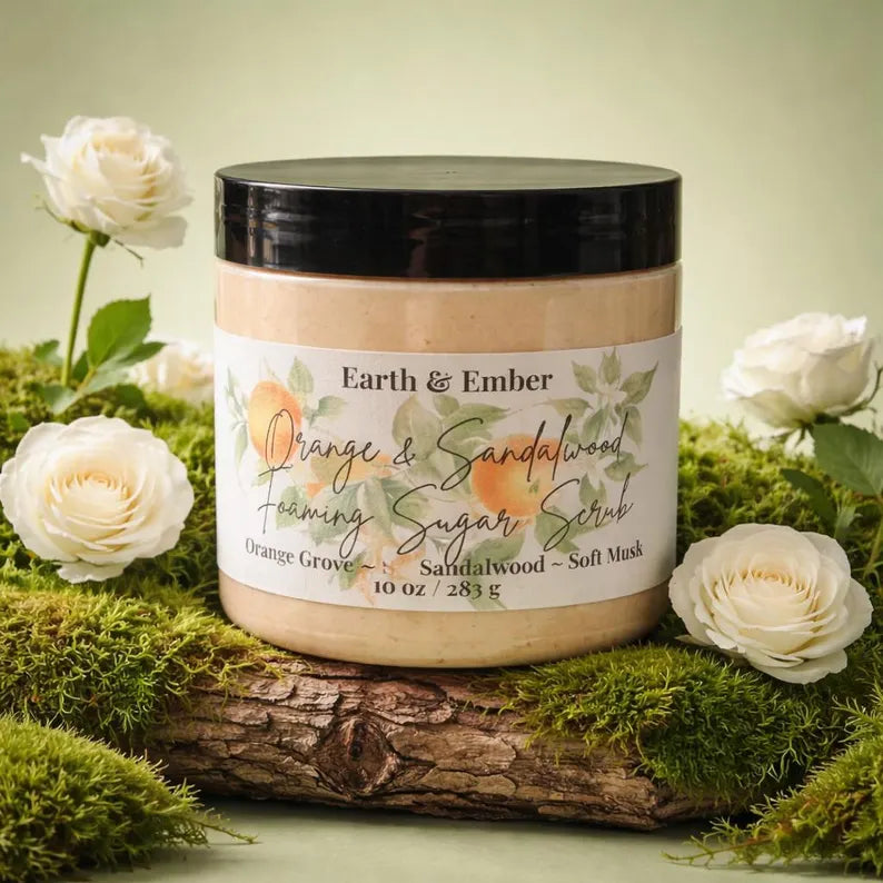 Whipped Foaming Sugar Scrub Exfoliating Body Scrub Moisturizing Handmade Skincare Earth and Ember
