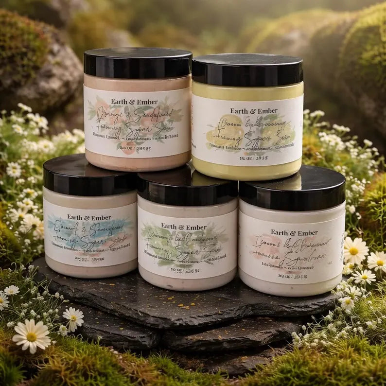 Whipped Foaming Sugar Scrub Exfoliating Body Scrub Moisturizing Handmade Skincare Earth and Ember