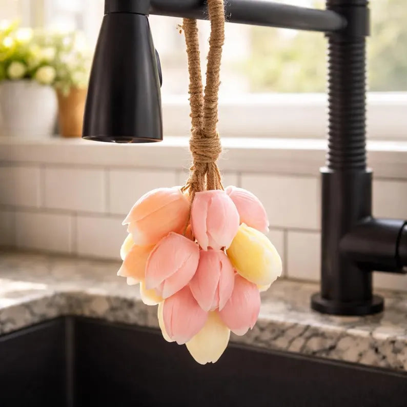Handmade Tulip Soap Bouquet Gift Set, Goat Milk Soap On A Rope, Spring Floral Decor