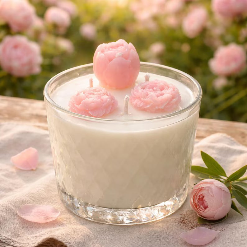 Peony Petals Candle | 16 oz Coconut Apricot Soy Wax | Floral Spring Candle