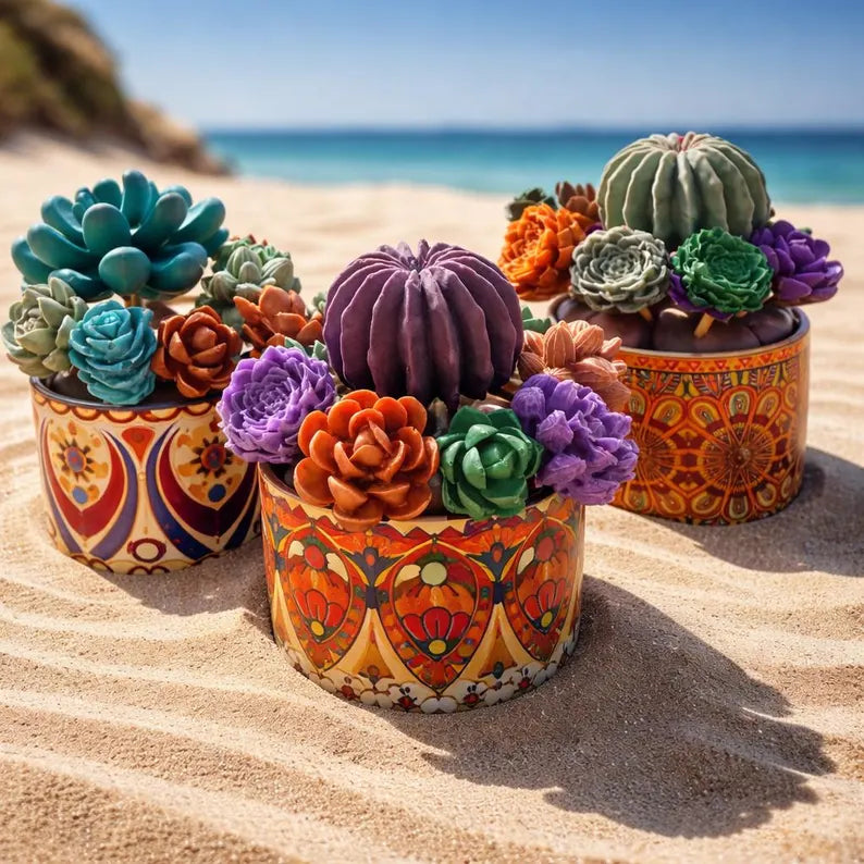 Succulent Garden Soap Planter: Handmade Goat Milk Soap, Reusable Ceramic Pot, Boho Decor