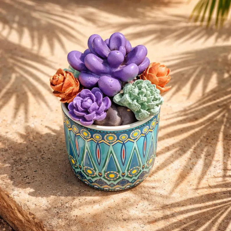 Succulent Garden Soap Planter: Handmade Goat Milk Soap, Reusable Ceramic Pot, Boho Decor