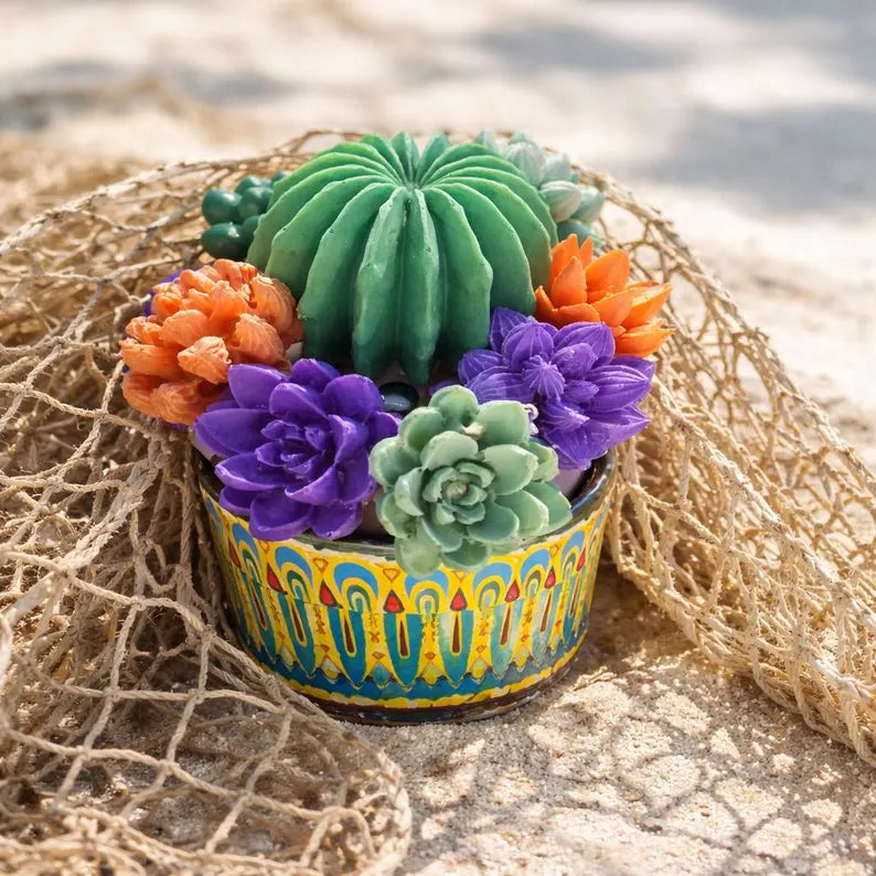 Succulent Garden Soap Planter: Handmade Goat Milk Soap, Reusable Ceramic Pot, Boho Decor