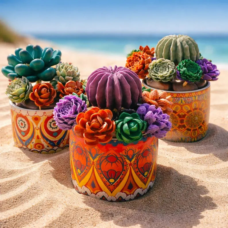 Succulent Garden Soap Planter: Handmade Goat Milk Soap, Reusable Ceramic Pot, Boho Decor