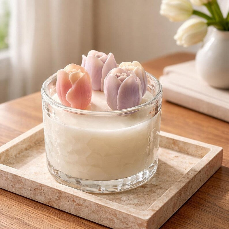 Tulip Time Candle – 16 oz Coconut Apricot Wax, Hand-Poured Floral Home Fragrance