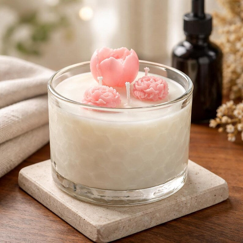 Peony Petals Candle | 16 oz Coconut Apricot Soy Wax | Floral Spring Candle
