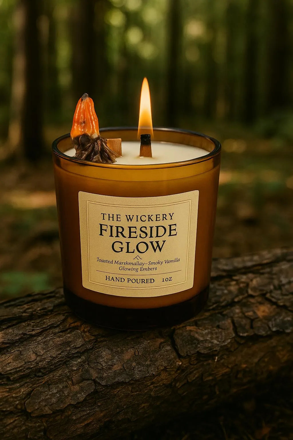 Fireside Glow Candle: Toasted Marshmallow, Smoky Vanilla, Wood Wick