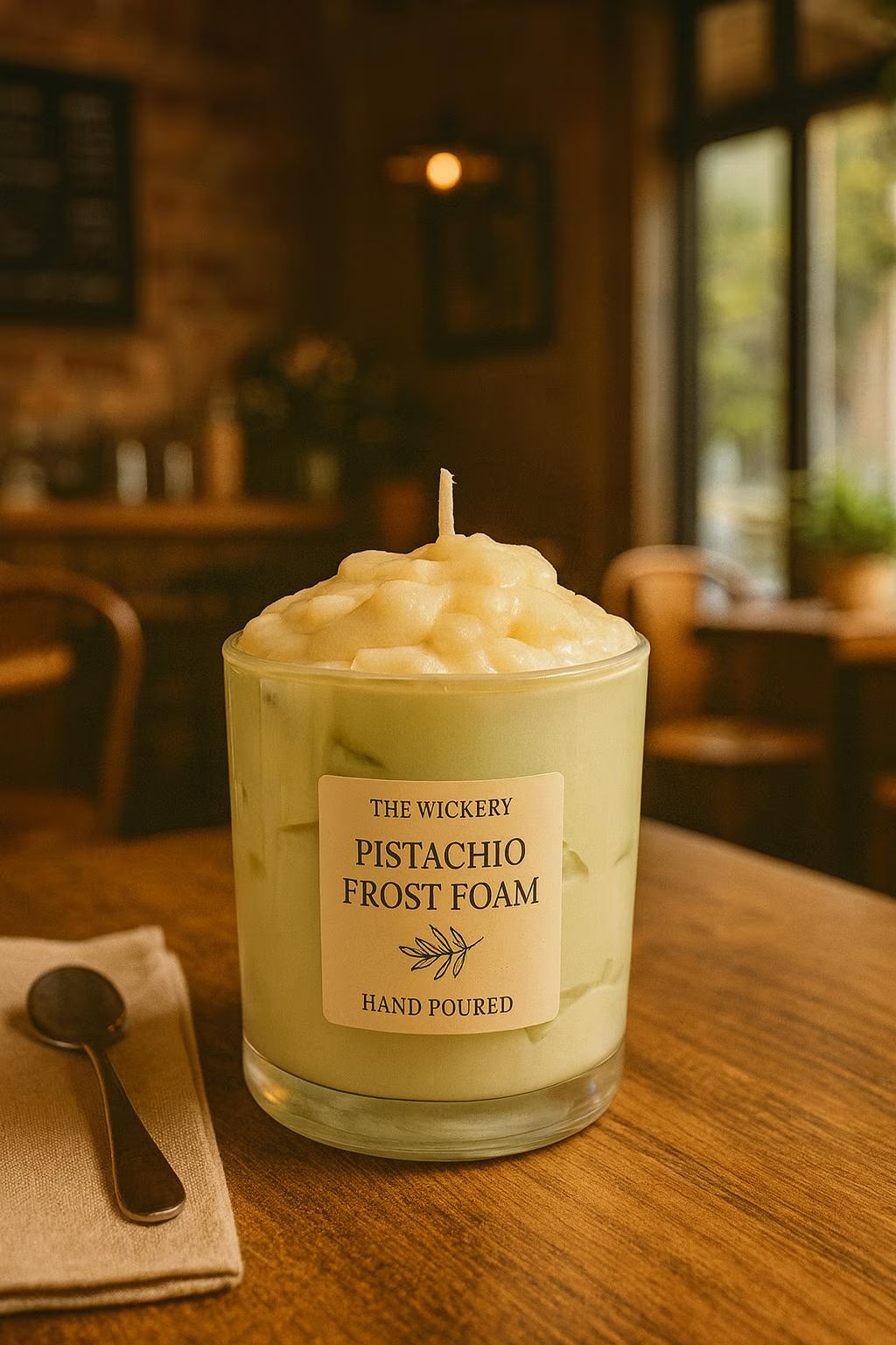 Pistachio Latte Candle: Sweet Cream & Vanilla Foam - The Wickery