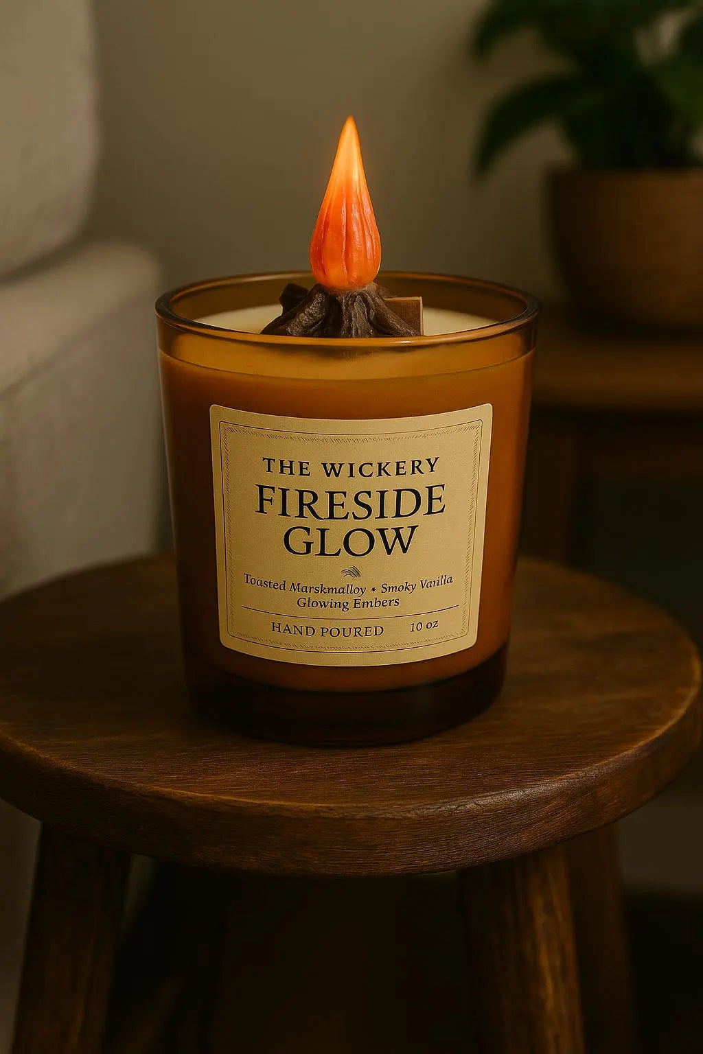 Fireside Glow Candle: Toasted Marshmallow, Smoky Vanilla, Wood Wick