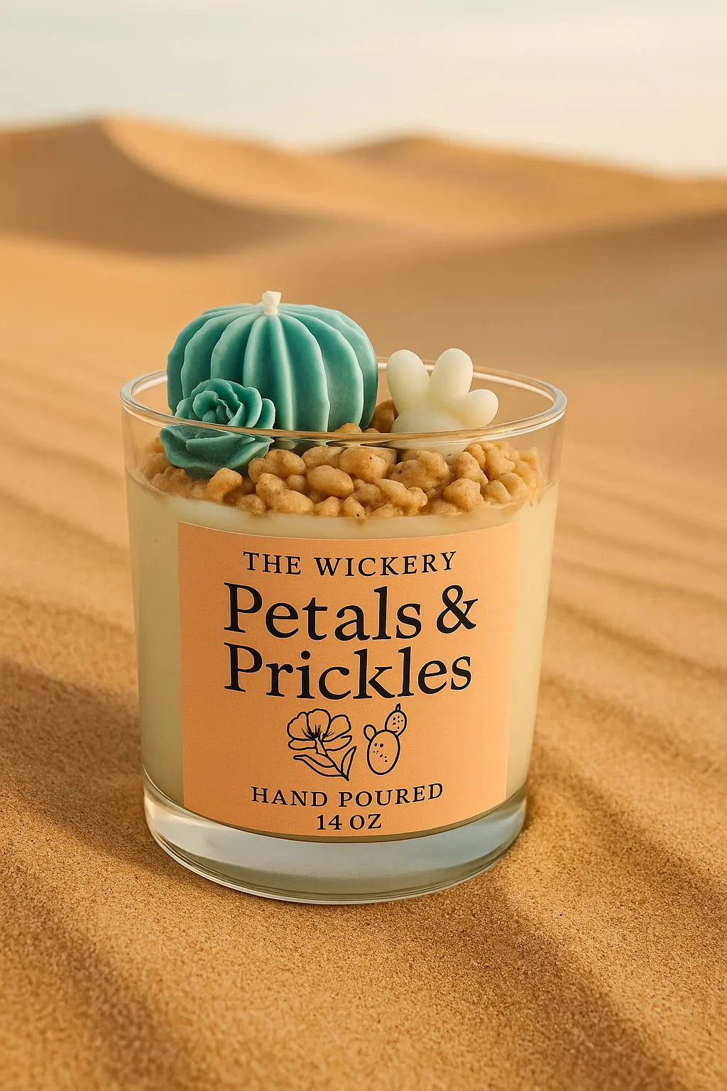 Floral & Cactus Candle: 14 oz Soy Coconut Wax, Unique Home Decor