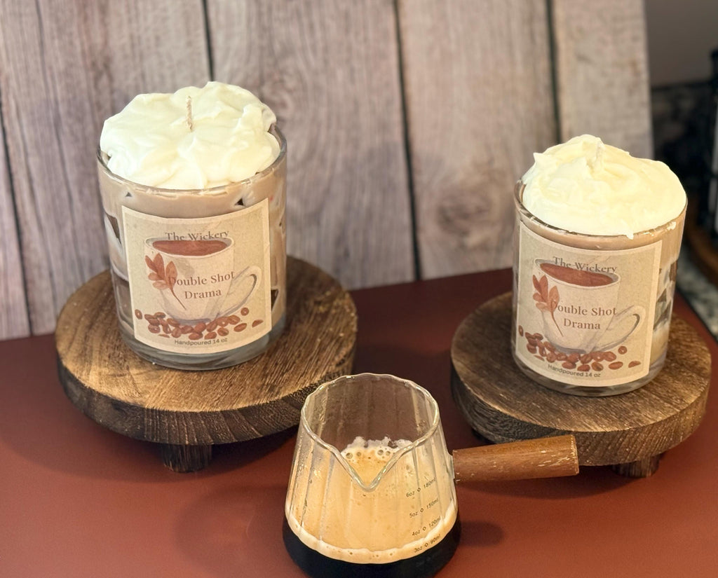 Double Shot Drama –  Espresso & Sweet Cream Candle • Coffeehouse Latte Scent • Hand-Poured by The Wickery