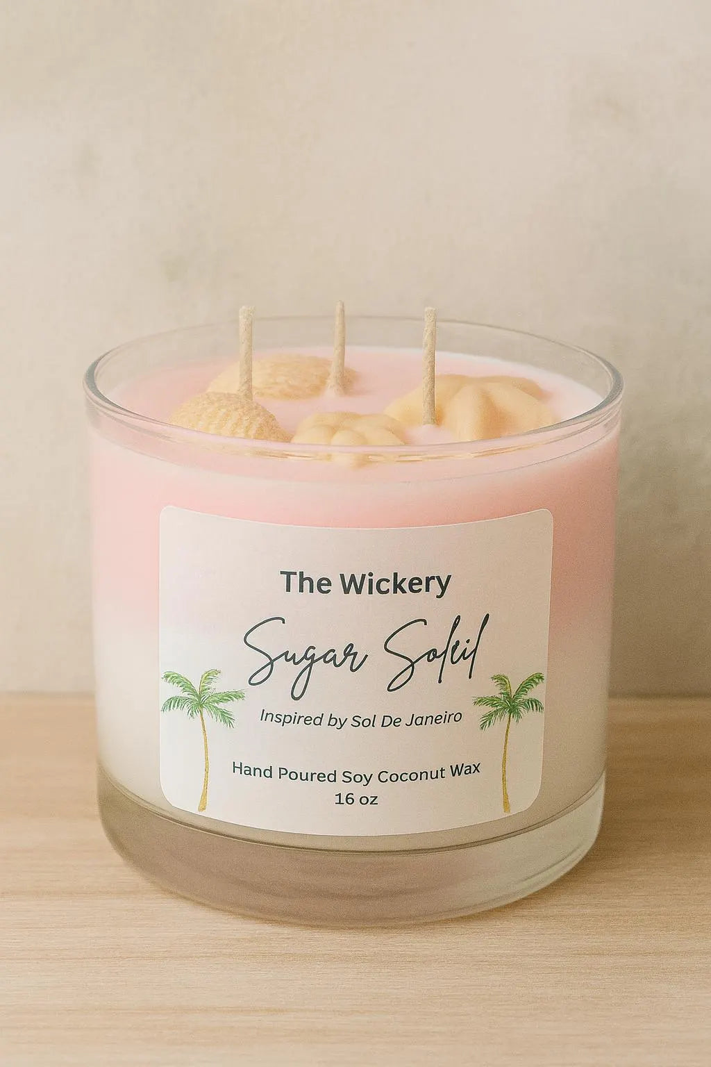 Sugar Soleil Candle – Beach Scented Soy Coconut Wax, Seashell Embeds