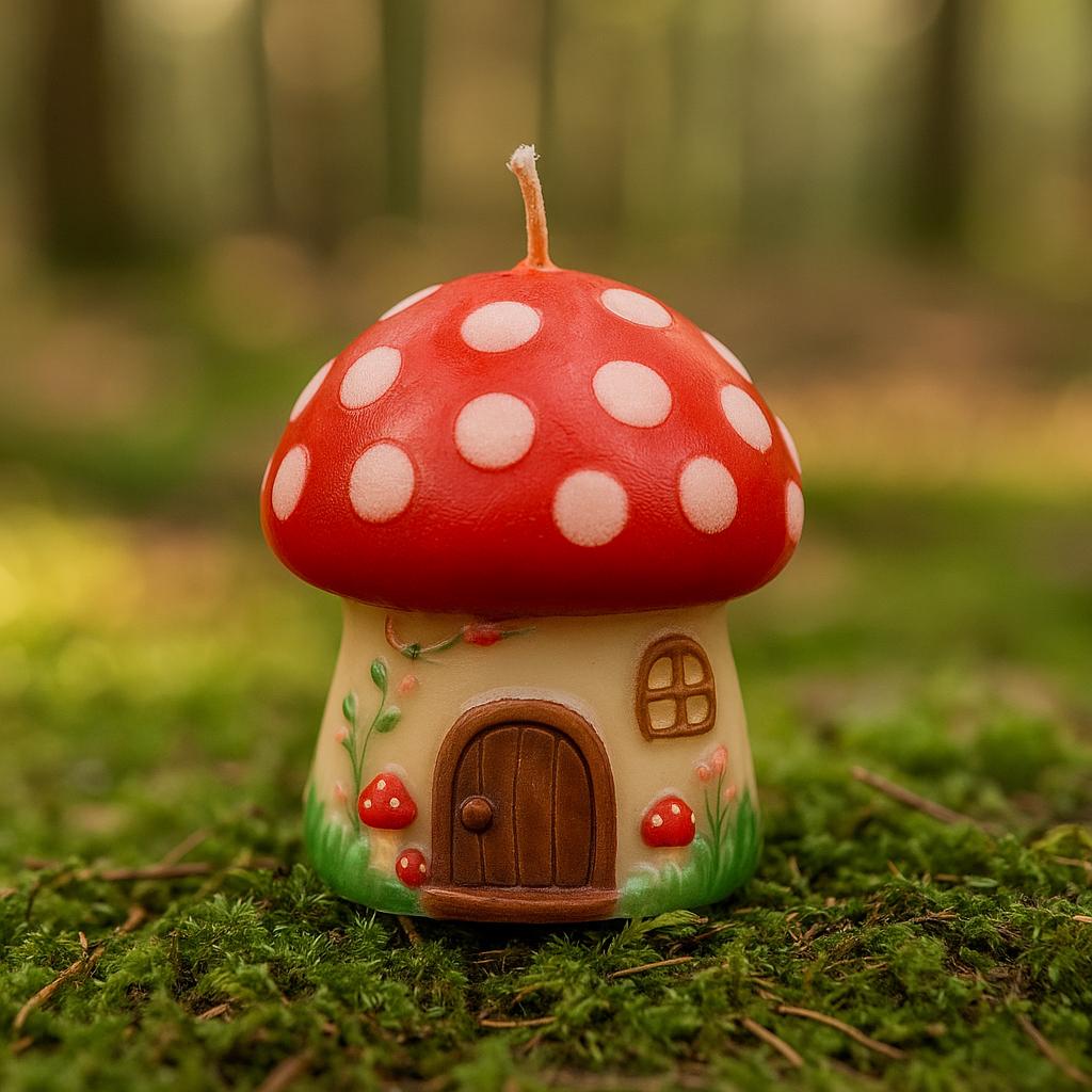 Forest Forage | Hand-Painted Mushroom House Candle | Earthy Woodsy Candle | The Wickery
