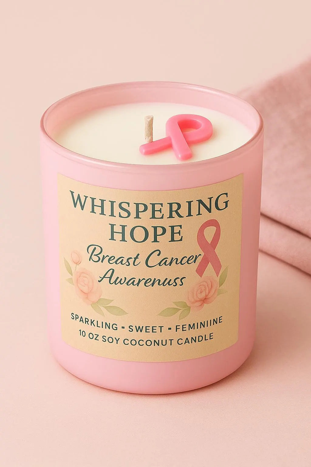 Pink Sugar Candle | Soy Coconut Wax, Breast Cancer Awareness