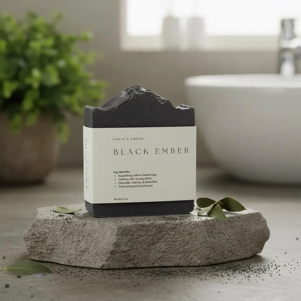 Black Ember Tallow Soap Handmade Cold Process Charcoal Soap Natural Detox Bar