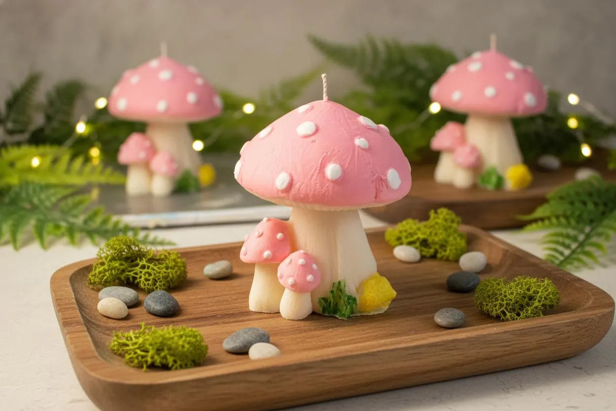 Spring Mushroom Candle Lavender and Sage Fairy Cottage Decor Handmade Woodland Gift