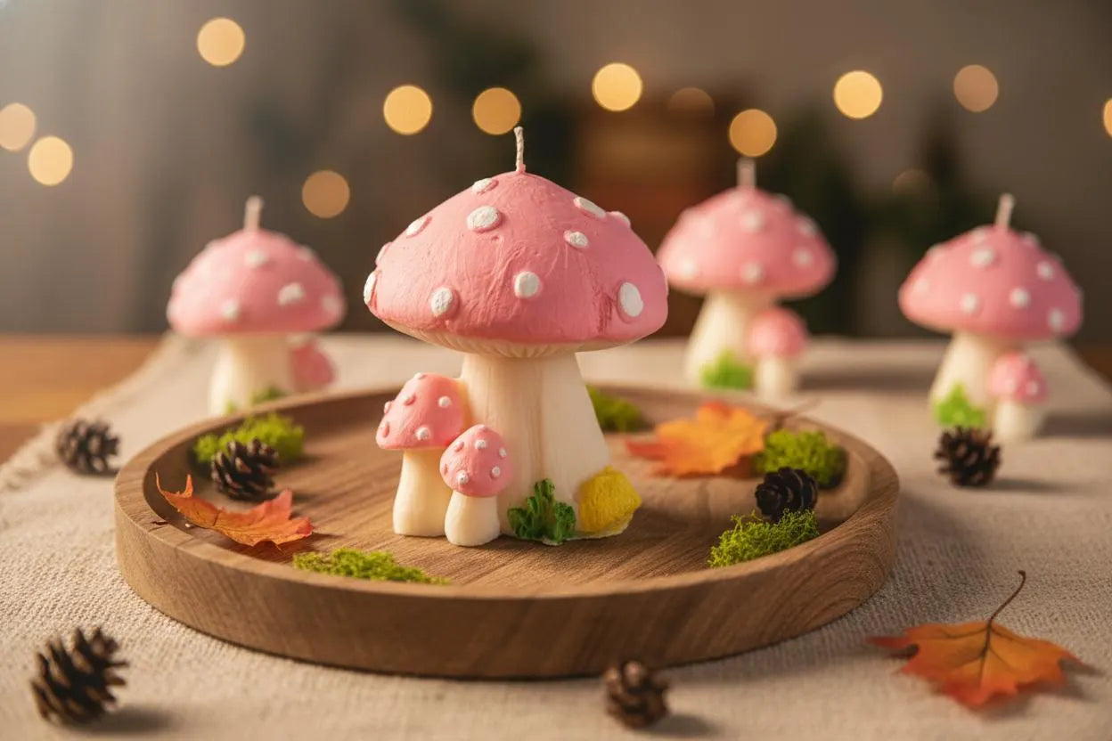 Spring Mushroom Candle Lavender and Sage Fairy Cottage Decor Handmade Woodland Gift