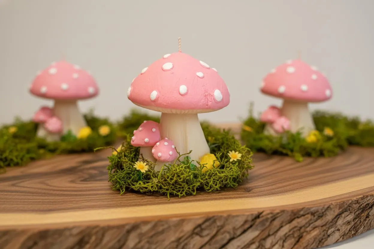 Spring Mushroom Candle Lavender and Sage Fairy Cottage Decor Handmade Woodland Gift