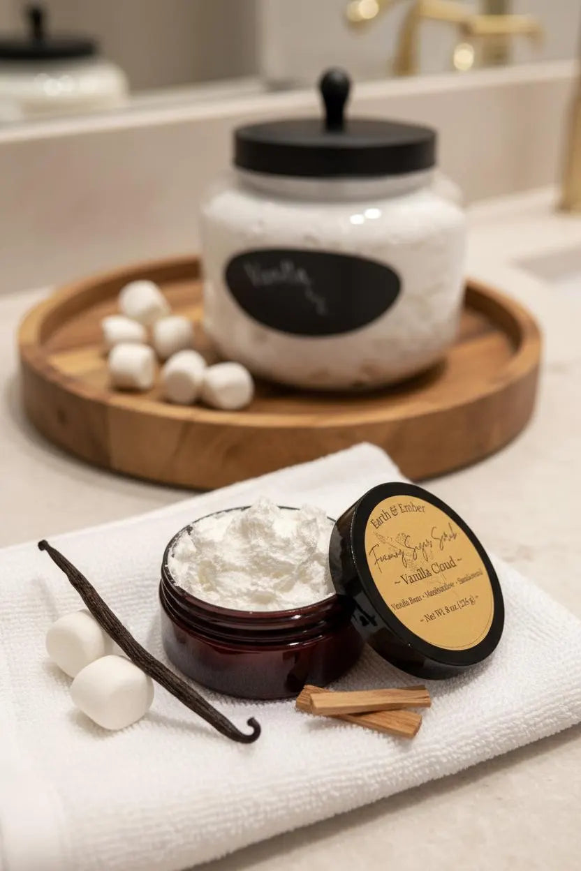 Whipped Foaming Sugar Scrub Exfoliating Body Scrub Moisturizing Handmade Skincare Earth and Ember