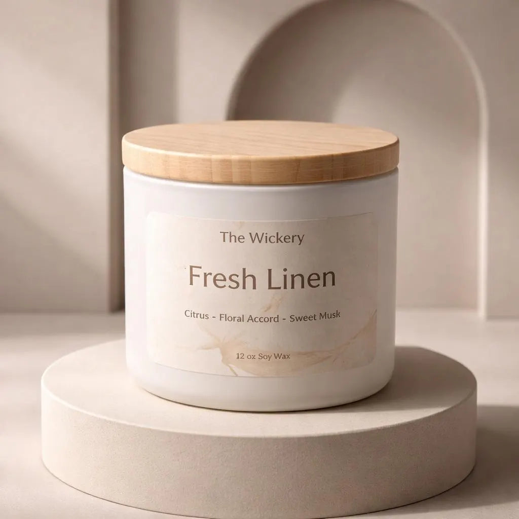 Fresh Linen Candle 12 oz Clean Cotton Scented Soy Candle Spring Laundry Fragrance