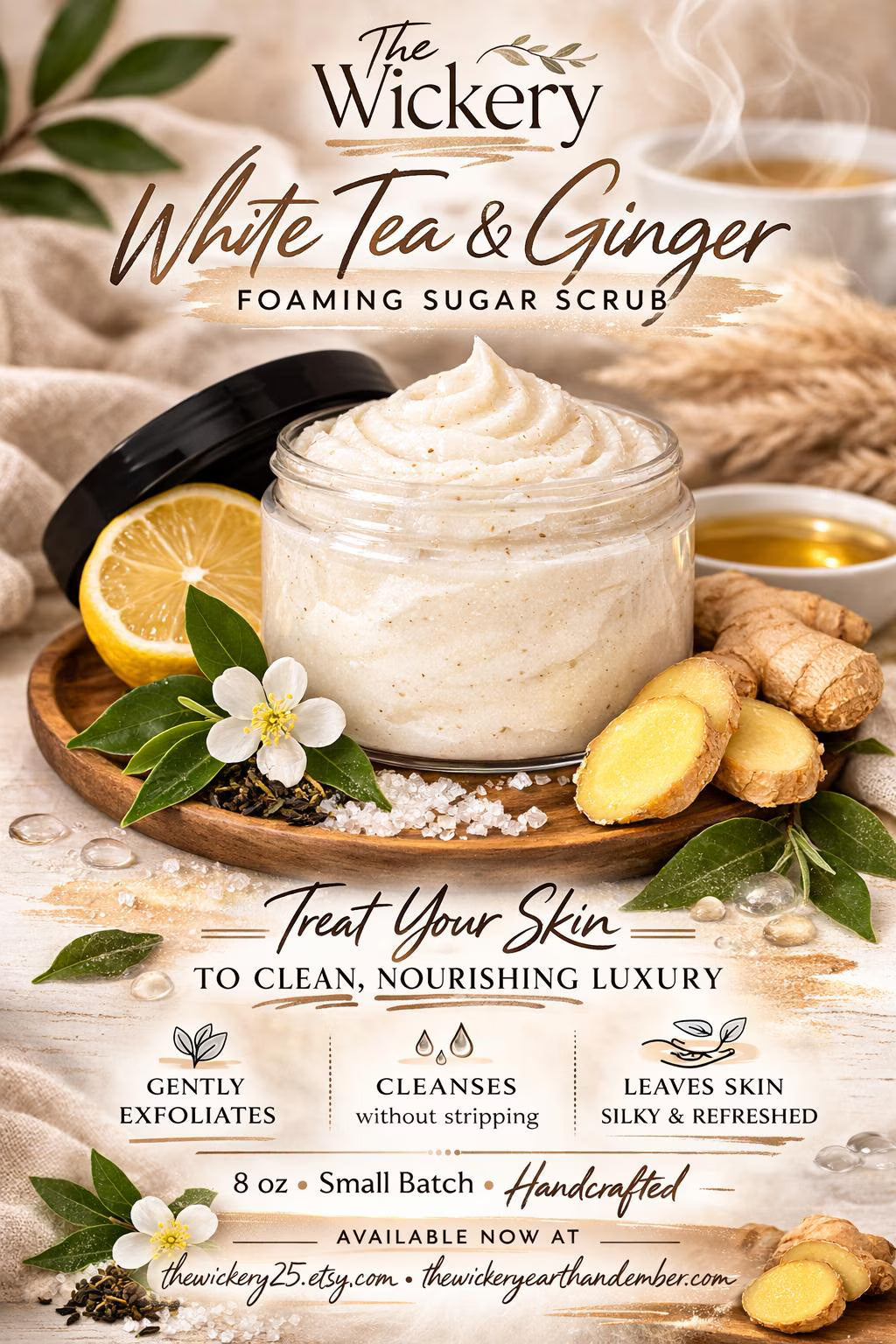 Whipped Foaming Sugar Scrub Exfoliating Body Scrub Moisturizing Handmade Skincare Earth and Ember
