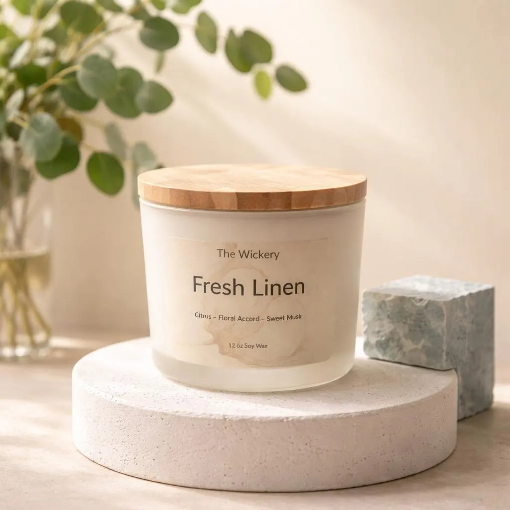 Fresh Linen Candle 12 oz Clean Cotton Scented Soy Candle Spring Laundry Fragrance