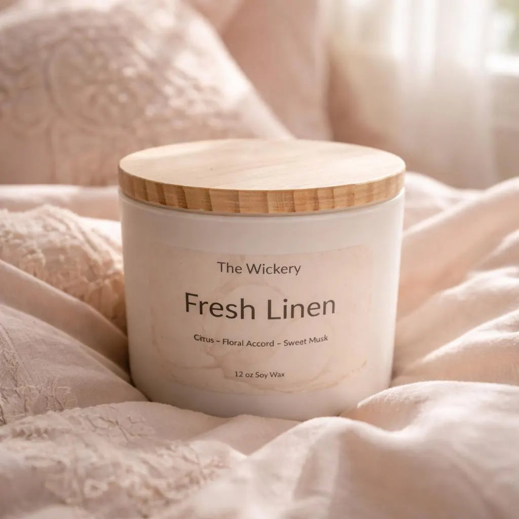Fresh Linen Candle 12 oz Clean Cotton Scented Soy Candle Spring Laundry Fragrance