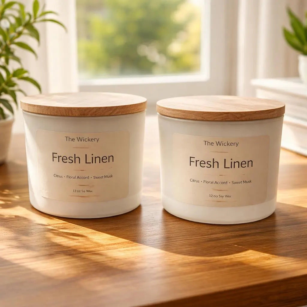 Fresh Linen Candle 12 oz Clean Cotton Scented Soy Candle Spring Laundry Fragrance
