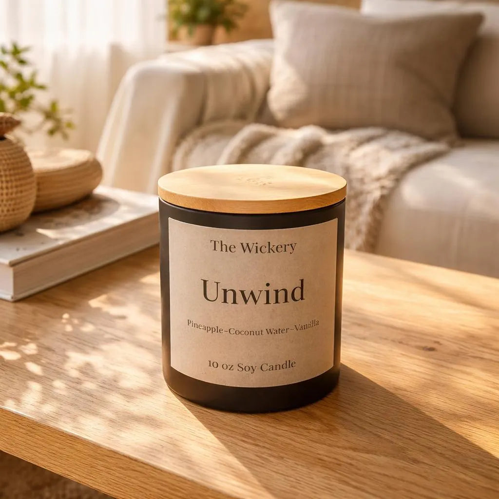 Unwind – Relaxing Soy Candle | Pineapple, White Tea & Sandalwood | Hand Poured by The Wickery