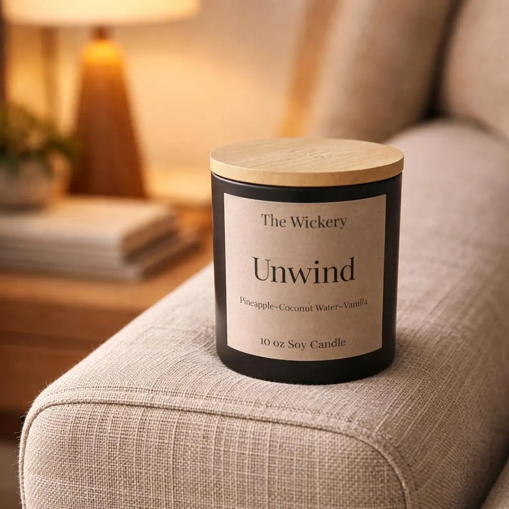 Unwind – Relaxing Soy Candle | Pineapple, White Tea & Sandalwood | Hand Poured by The Wickery