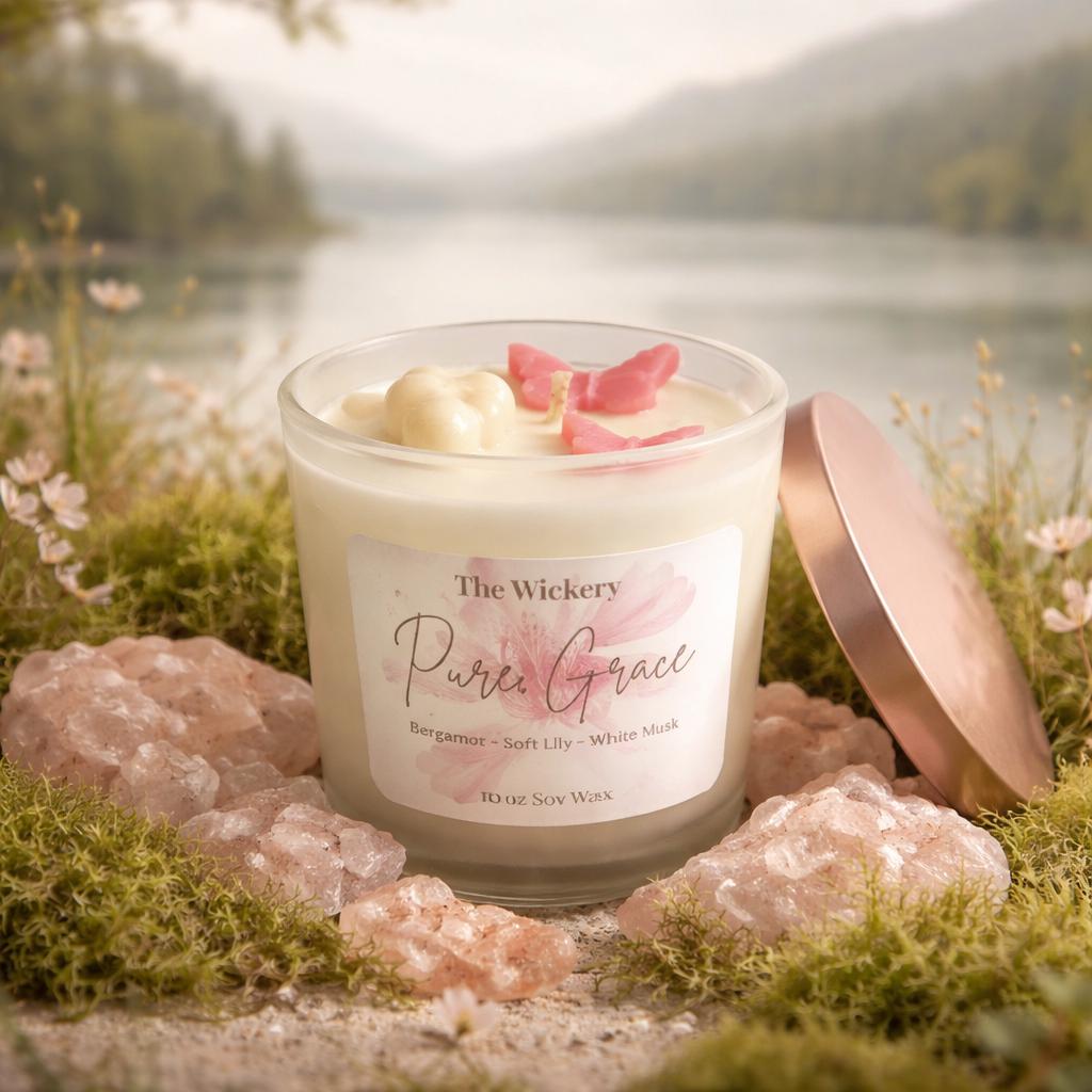 Pure Grace 10 oz Soy Candle: Bergamot, White Floral, Soft Musk Scent
