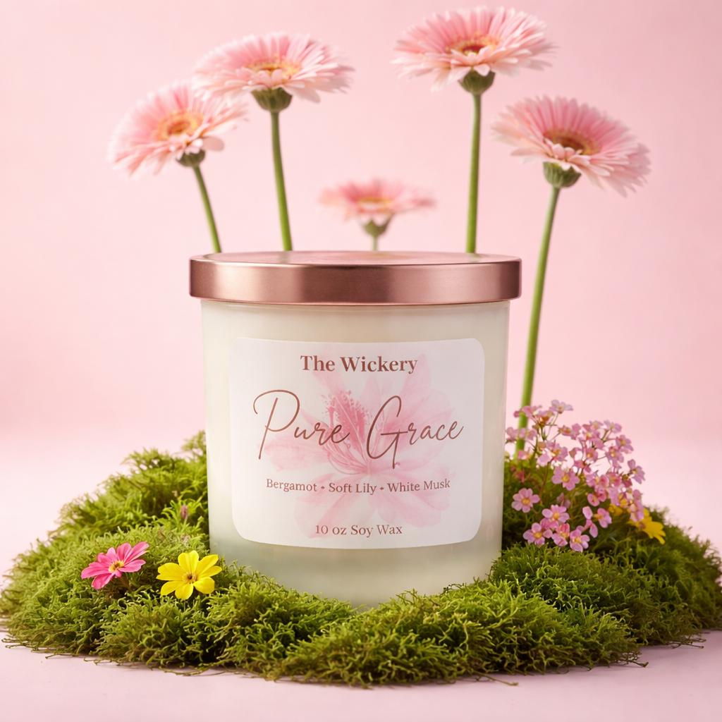 Pure Grace 10 oz Soy Candle: Bergamot, White Floral, Soft Musk Scent