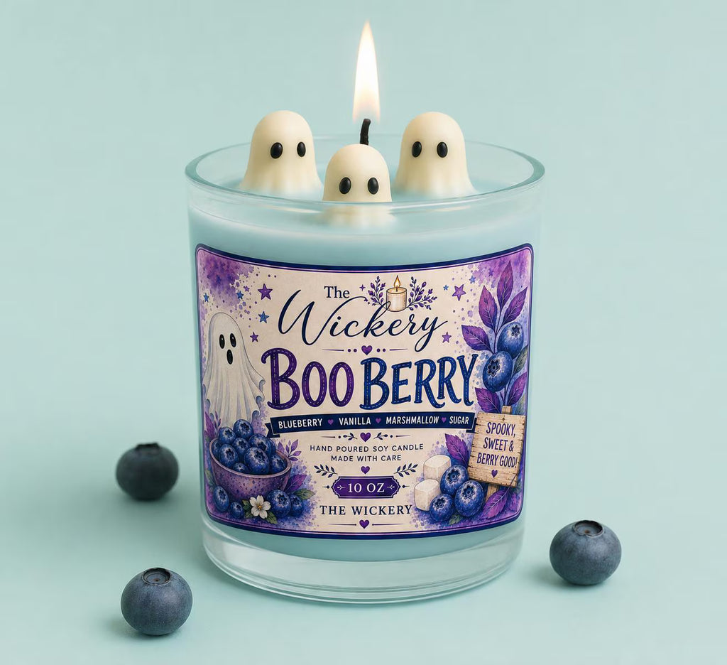 Boo Berry Halloween Candle Blueberry Scented Ghost Candle in Clear Jar