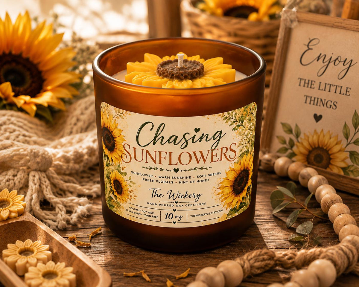 Chasing Sunflowers Candle | Sunflower Marshmallow Scent | Coconut Soy Wax | Floral Home Fragrance