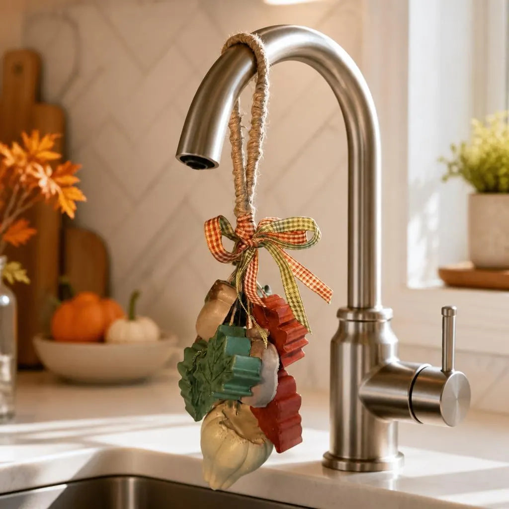 Handmade Fall Soap on a Rope | Autumn Leaf & Pumpkin Garland (Kitchen Decor)