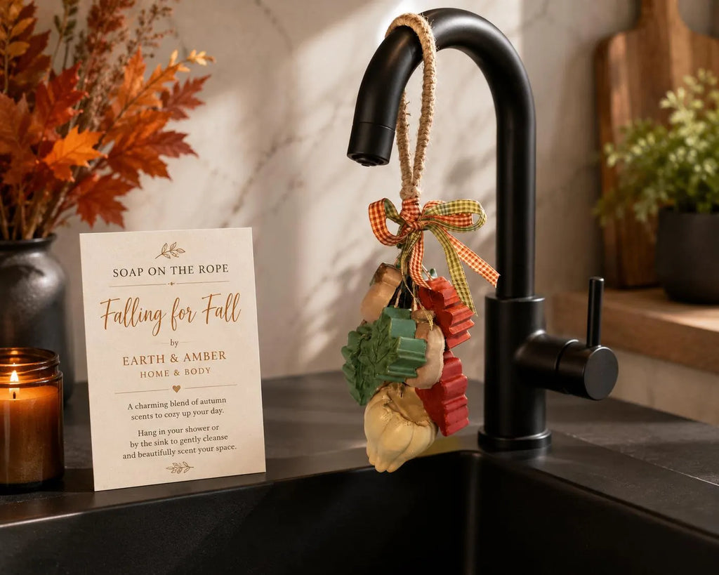 Handmade Fall Soap on a Rope | Autumn Leaf & Pumpkin Garland (Kitchen Decor)