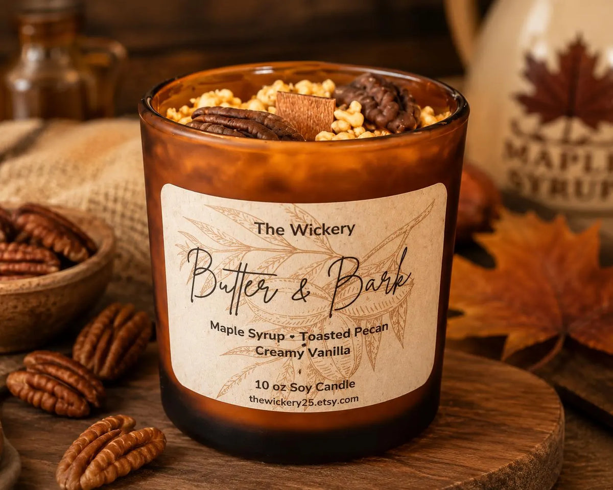Pecan Maple Candle: Hand-Poured Soy Coconut Wax - 10 oz