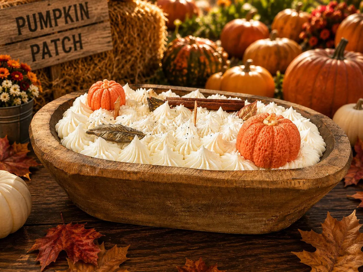 Pumpkin Pie Dough Bowl Candle: Wood Wick, Soy-Coconut Wax, Fall Centerpiece